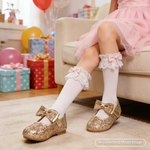 Image of PHIRAMIN Toddler Flower Girl Dress Shoes - Little Girl Mary Janes Flats Wedding