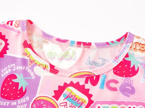 Image of Beezizac Girls Pajamas Cute Print Short /Long Sleeve Pants Set Size 6-18 | Soft Stretch Poly Blend, Comfy Crewneck, Elastic Waist Pants, Everyday & Holiday Sleepwear for Big Girls, Tweens & Teens