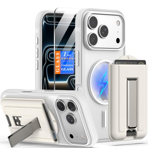Image of Nvollnoe for iPhone 17 Pro Case with Card Holder & Screen Protector, Compatible with Magsafe, Built-in Kickstand, Detachable Magnetic Wallet Case for iPhone 17 Pro(Clear)