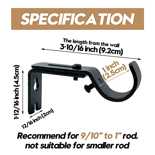 Addgrace Adjustable Curtain Rod Bracket, Fits Up To 1 Inch Curtain Rod, Set Of 6, Sturdy Extendable Curtain Rod Holder, Metal Single Rod Bracket For Wall (Black) #TOP1