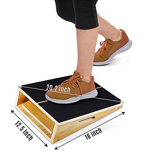 Yes4All Professional Wooden Slant Board, Adjustable Incline Board With Anti-Slip Surface For Calf Stretching - Extra Side-Handle Design For Portability (Full Coverage) #TOP4