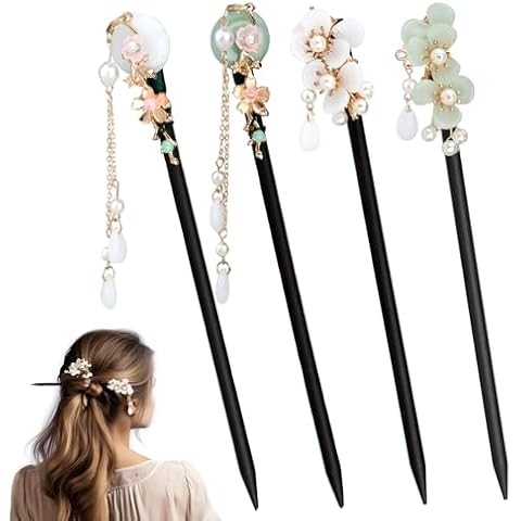 4 Pack Wooden Hair Sticks with Tassels Cover