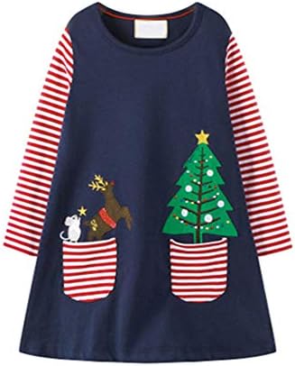 HILEELANG Toddler Girl Christmas Dress Long Sleeve Fall Winter Cotton Casual BasicTunic Shirt Dresses
