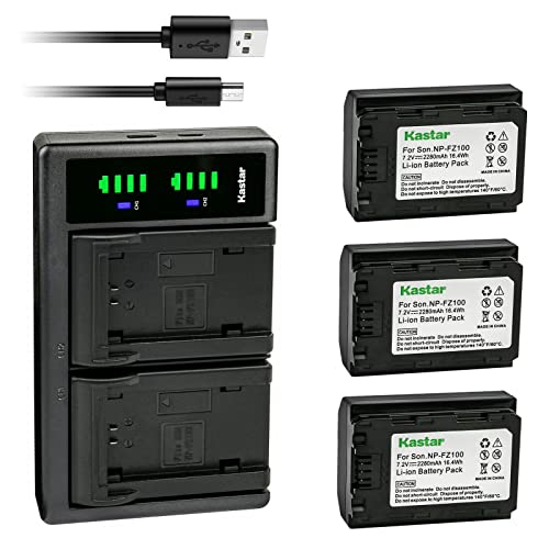 Kastar 3-Pack Battery and LTD2 USB Charger Replacement for Sony NP-FZ100 Battery, Sony BC-QZ1 Charger, Sony Alpha 9, Alpha A9 / ILCE-9, Alpha A 9, Alpha 9R, Alpha A 9R, Alpha A9S, Alpha A9 II Cameras