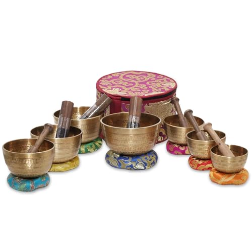 Sanskar Nepal - Tibetan Singing Bowl Set of 7, Handcrafted Singing Bowl for Meditation & Holistic...