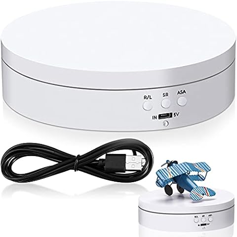 Hicarer Rotating Display Stand 360 Degree Motorized Rotating Display Spinner Turntable Display Stand with USB Power Cable for Photography Products and Shows (White) Cover