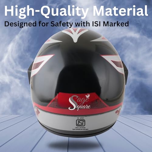 Image of Sage Square Audi Kimi Full Face Helmet | ISI Certified | Clear Visor | Comfort Inner Padding | Designed for Extra Comfort & Style (Black Glossy-Red Decal)