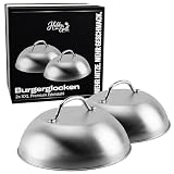 Helden am Grill Burgerglocke XXL 2er Set Edelstahl – Käseschmelzglocke Burger Dome für perfekt schmelzenden Käse – Ø 22,7 cm Smash Burger Glocke Steakglocke Warmhalteglocke