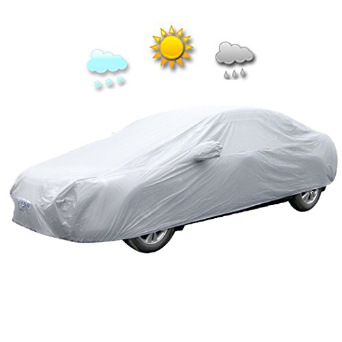 Homdox Auto Abdeckplane PKW Autoabdeckung Auto Hülle Schutzhülle Autoschutzdecke Autohaube inkl. Tragetasche 482 x 177 x 120 cm Silbergrau