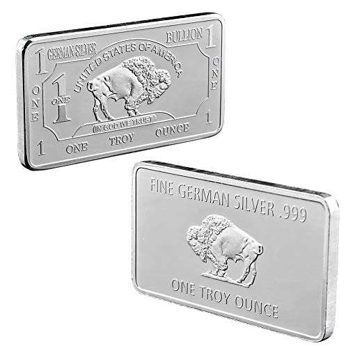Silver Bar Uncirculated Rectangle Electroplated Buffalo Embossed Pattern Bullion Coin for Souvenir Collection, 50*28mm