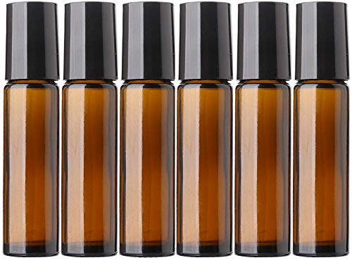 DINEMART 10ML Amber Glass Roller Bottles with Stainless Steel Ball And Black Plastic Cap,Roller Bottles for Essential Oils,Perfumes,Lip Balm,Liquids Aromatherapy Refillable Bottles,10ML,Set of 6PCS-image-31