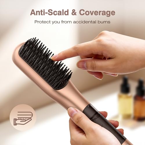 Image of Steam Hair Straightener Brush, Steamline Pro 3 in 1 Straightening Brush, Curly & Frizzy Hair,Smooth Without Flattening, 5 Temp Settings & LED Display, Dual Voltage, Professional Tools, Vivid Orange