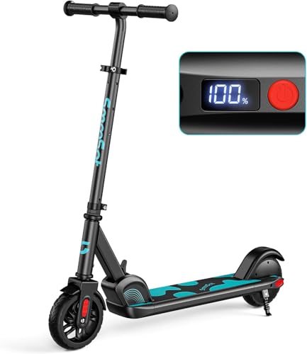 SmooSat Patinete Eléctrico E9 para Niños a Partir de 8 Años, 2 Modos de Velocidad hasta 16 km/h, Nivel de Batería Visible, Regulable en Altura y Plegable Patinete Eléctrico para Niños