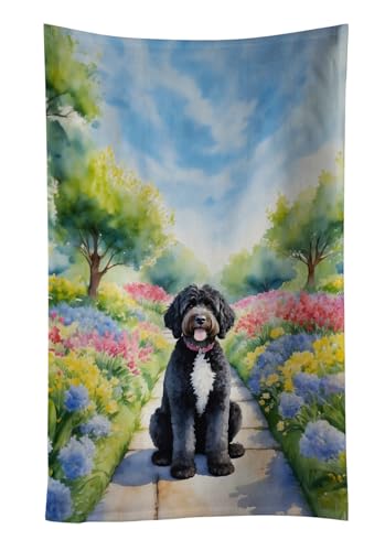 Caroline's Treasures Portuguese Water Dog Spring Path Kitchen Towel Dish Cloths Guest Hand Towel Decorative Bathroom Towel for Face,Tea, Dishcloth, Kitchen and Bath