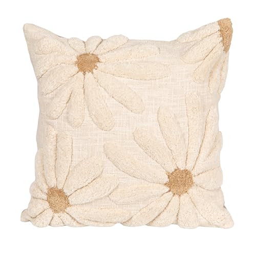 Creative Co-Op, Natural and Tan Cotton Slub Pillow with Tufted Flowers, Color