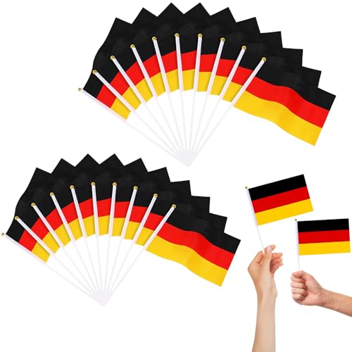 Kleine Deutschland Flagge, 20 Stück Deutsche Mini Handgehaltene Flaggen, 21 x 14 cm Mini Deutschlandfahnen, German Handgehaltene Fahne mit Stab, für 2024 Fußball EM Olympische Party Bar