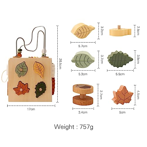 Ibwaae 5 In 1 Wooden Activity Cube Play Center Bead Maze Leaves Shape Sorter Learning Montessori Toys For Toddlers 1-3 Early Educational Developmental Learning Toys For Kids #TOP5