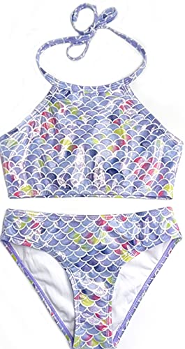 SHEKINI Girl's Halter Bikini Set Silver Stamping Beach Sport Two Piece Swimsuit Kid Swimwear