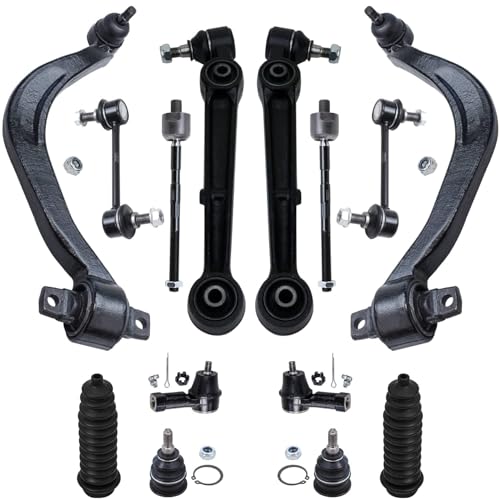 Image of Detroit Axle - 14pc Front End Suspension Kit for Chrysler Sebring Dodge Avenger Eagle Talon Mitsubishi Eclipse, Control Arms w /Ball Joint Tie Rods Sway Bars Upper Ball Joints Boots Replacement