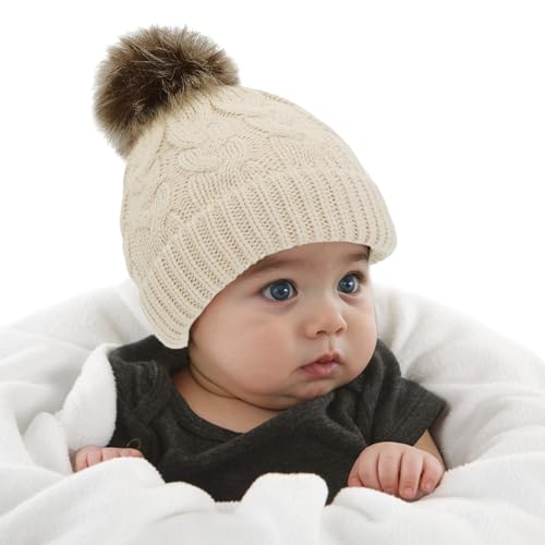 Durio Toddler Winter Hat for Girl Boy Warm Knit Baby Beanie Cute Pom Pom Winter Hat for Baby Infant Newborn Beanie 0-3 Years