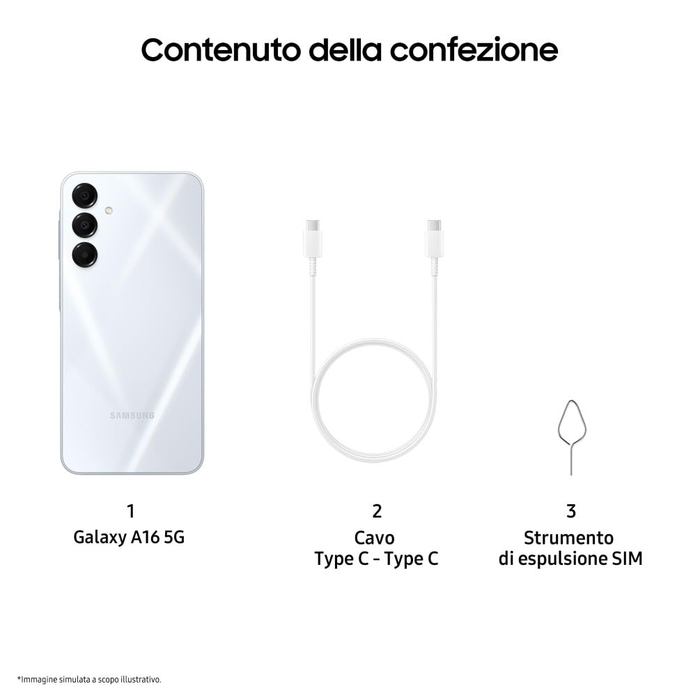 Samsung Galaxy A16 5G, Smartphone Android 14, Display Super AMOLED 6.7" FHD+, 4GB RAM, 128GB, Batteria 5.000 mAh, Resistenza IP54, memoria espandibile fino a 1.5TB, Light Gray [Versione Italiana]