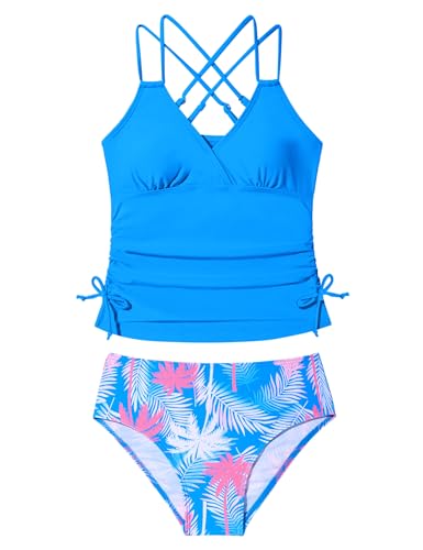 Image of Girls Swimsuit Contrast Trim Cross Back Swimwear Girls Bathing Suit with Padding 7-16Y