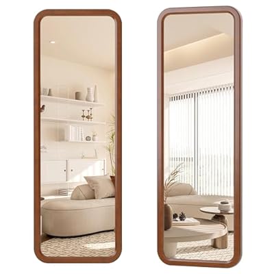 dnbss 47"x16" Wooden Full Length Hanging Mirror for Wall, Solid Wood Frame Full Body Mirror, Wall-Mounted Mirror, Dressing Mirror for Bedroom, Living Room, Room Decor, Walnut