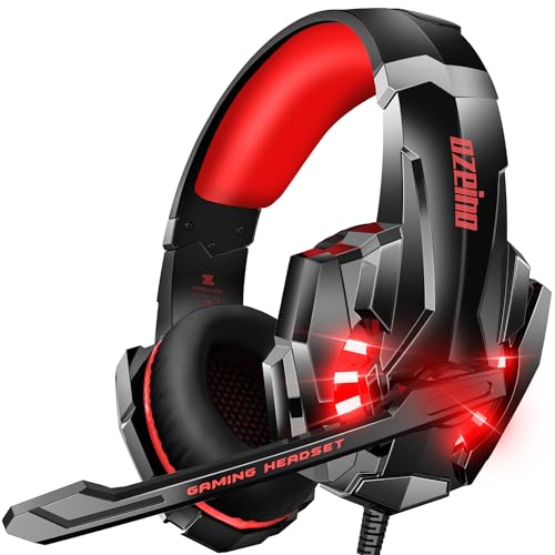 Ozeino Gaming Headset für PC Ps4 Switch Xbox one, 3D Surround Sound Headset Gaming, Noise Cancelling Kopfhörer Mit Mikrofon, Rosa