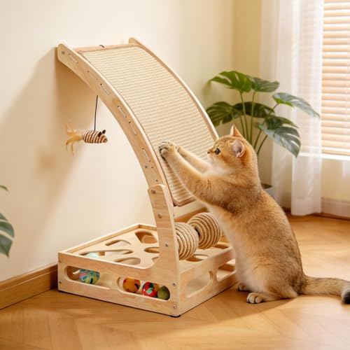 Grattoir pour chat vertical avec parcours à billes et tapis à griffer pour studio - 3