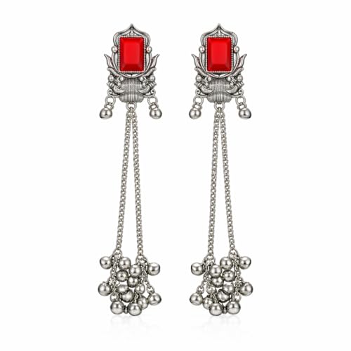 Image of I Jewels Traditional Silver Oxidised Kashmiri Long Dangler Earrings with Ghungroo for Women & Girls Gift