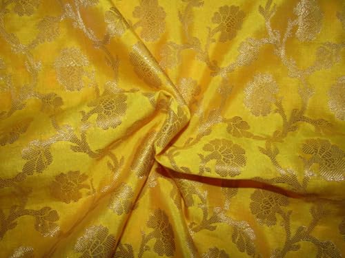 Tissu brocart jaune or 112 cm pour confectionner des coussins chics