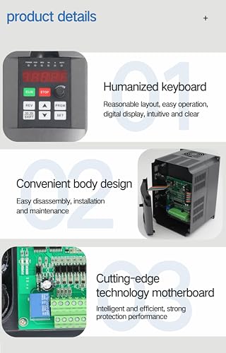 RATTMMOTOR Variable Frequency Drive 2.2KW 110V VFD Drive Inverter Frequency Converter Single Phase Input, 3 Phase Output for VFD Water-cooled Air-cooled Spindle Motor Speed Control+VFD Extension Cable - Thumbnail 6