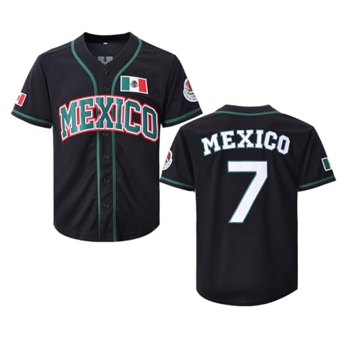 Camiseta de béisbol para hombre México #7 con números bordados y bandera mexicana miniatura 1