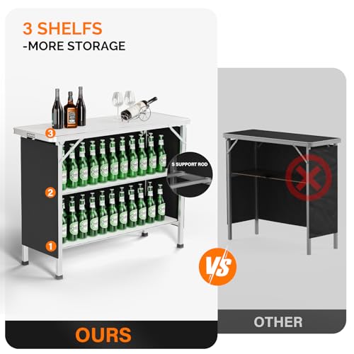 image for VINGLI Portable Bar Table, 3-Tier Shelves, Mobile Bar Table for Events