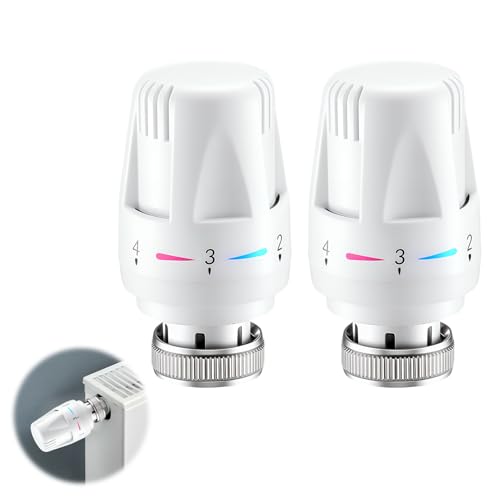 2 Pcs Thermostatic Radiato Head Universal M30 x 1.5 TRV Smart Radiator Thermostat Radiator Valve Replacement Head Automatical Temperature Control Heating System for Home Office