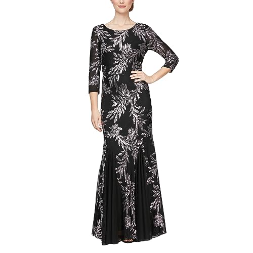 Alex Evenings Women's Long Sequin Dresses with ¾ Sleeves