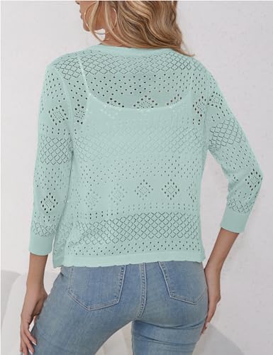 Image of REDHOTYPE Women's 3 /4 Sleeve Cardigan Open Front Cropped Shrugs Summer Hollowed Lightweight Cardigans Sweater (S-XL)