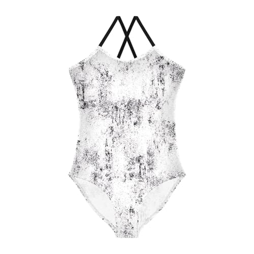 Rough Black White Grunge Texture Girls Swim Suit with Adjustable Shoulder Strap, Beach Swim Suits Kids, 3-10