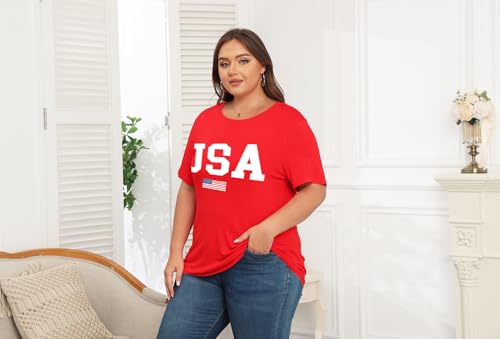 Image of ForHailey Women's 4th of July Patriotic Shirts Graphic Tees USA Shirt American Flag Short Sleeve Tunic Tops