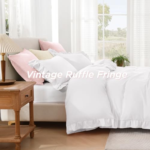 Andency White Ruffle Duvet Cover Full, Shabby Chic Farmhouse Bedding Set by Andency - Used condition - Image 7