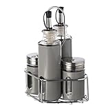 Es ideal para mantener la Cocina o restaurante ordenado y tener a mano siempre tus aliños favoritos. Consta de 4 piezas: para aceite, para vinagre, para sal y para pimienta. Diseño Original y elegante.