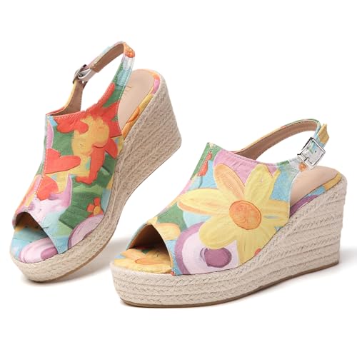 Image of Tilocow Espadrilles Wedges for Women Open Toe Ankle Strap Platform Dressy Casual Sandals Travel Slides