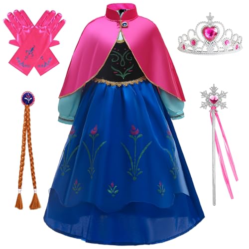 Kosplay Niñas Disfraz de Anna Princesa con Capa Peluca Accesorios Vestido de Reina de Nieve Vestido de Princesa Elsa Cumpleaños Fiesta Cosplay Navidad Halloween Carnaval Vestirse Chica 100-150
