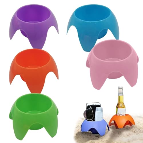 5 Pack Beach Cup Holders for Sand, Stackable Sand-Free Cup
