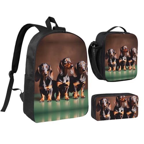 Sac à dos teckel 3 en 1 de 43 cm avec boîte à déjeuner assortie couleur noir