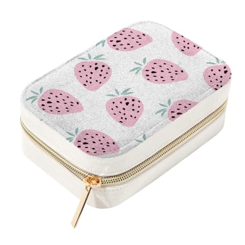 Boîte à bijoux de voyage en velours rose avec compartiments pour bagues - 2