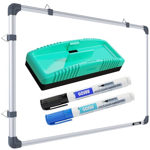 Image of GOSHU Aluminium Non Magnetic White Board 3 Feet X4 Feet Double Sided White And Chalk Board Both Side Writing Boards Includes One White Board Duster, Two Whiteboard Markers (3X4 Feet, Pack Of 4 Items)