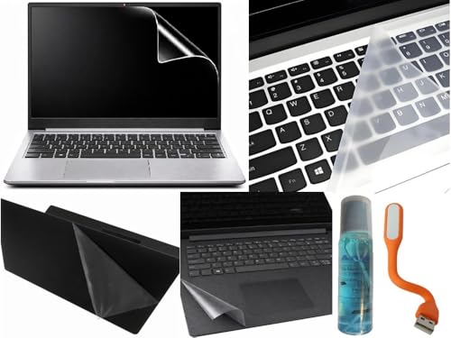 Image of Anjo 6 in 1 Combo Of 14 Inch & 16:10 Display Aspect Ratios Laptop Screen Protector, KeySkin, Body Lamination Trackpad & Lid (Transparent), USB Light & Cleaner