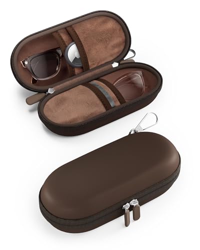 ProCase Double Sunglasses Case Hard EVA Shell Shockproof Dual Eyeglass Case for Men Women with Metal Hook and Velvet Lining Travel Zipper Glasses Holder Organizer for Couple Gifts -Chocolate