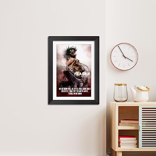 Image of TenorArts Eren Yeager Poster Attack on Titan Anime Quotes Laminated Photo Frame Painting with Matt Finish Black Textures (12 inches x 9inches)